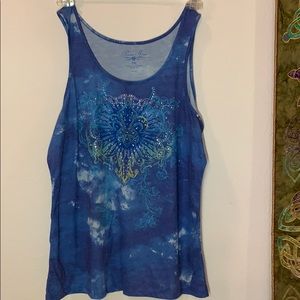 Rhinestone blue tank top